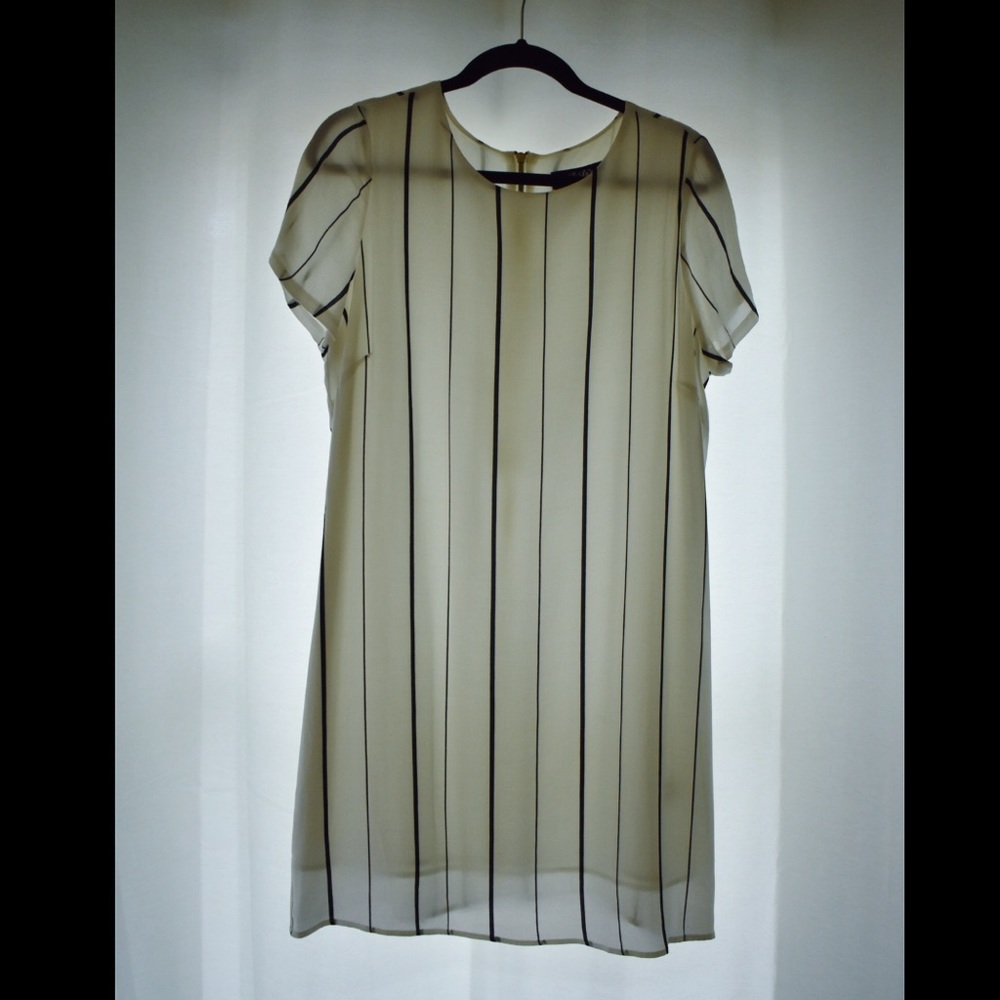 White Lulu’s dress with black pinstripes